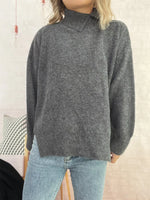 Slit Turtleneck Long Sleeve Sweater