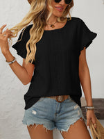 Mandy Eyelet Round Neck Short Sleeve Top - Ladyez
