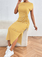 Honey Tied Striped Round Neck Short Sleeve Tee Dress - Ladyez