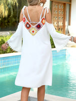 TiedShoulder V-Neck Crochet Cover-Up Dress - Ladyez
