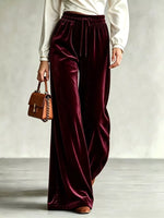 Velvet Wide-Leg Pants with Drawstring