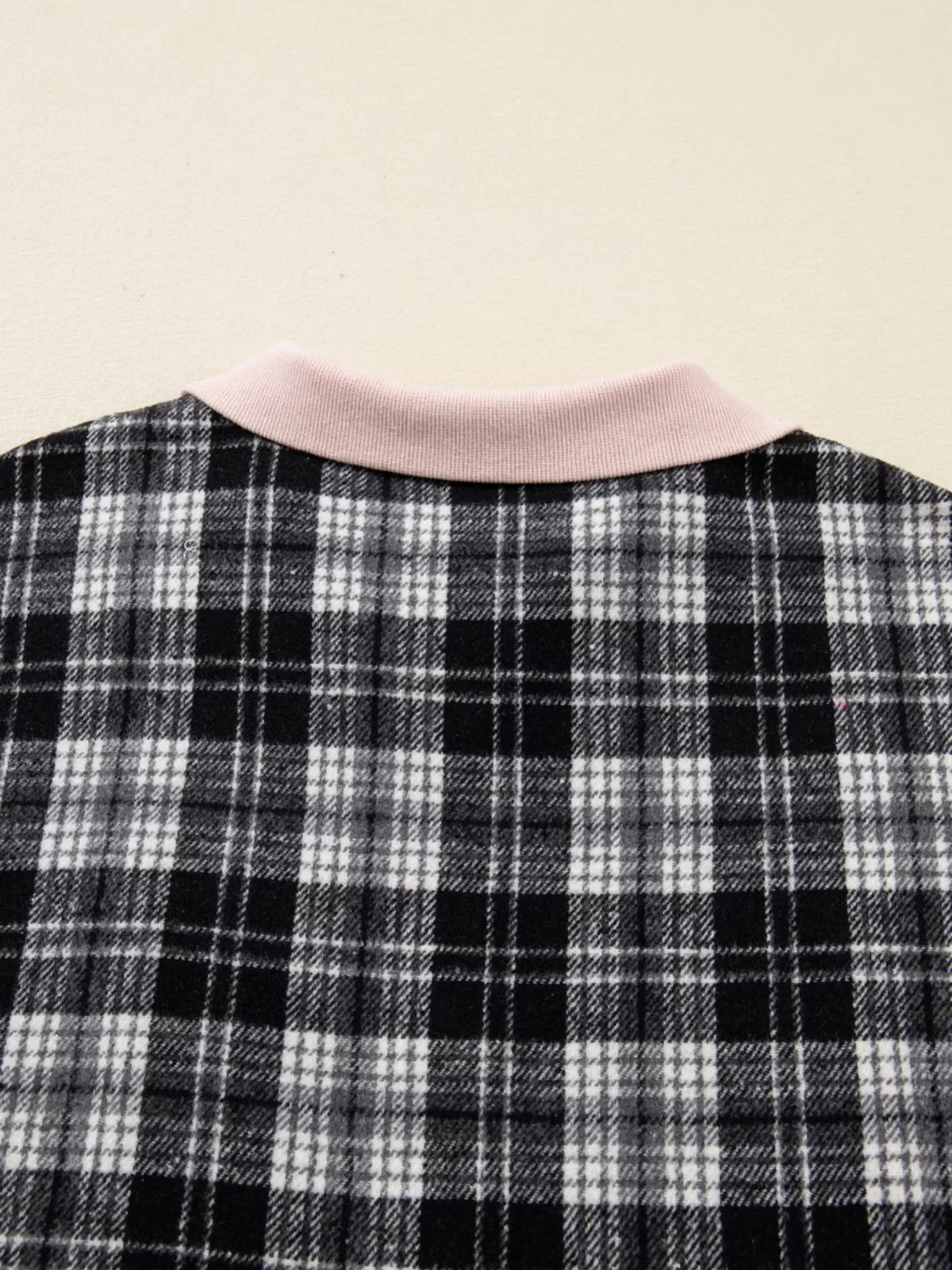 Plaid Polo Collar Zip up Contrast Trim Shift Long Sleeve Mini Dress