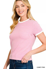 Zenana Striped Contrast Trim Tee
