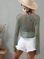 Openwork Flare Sleeve Cropped Cover Up - Ladyez