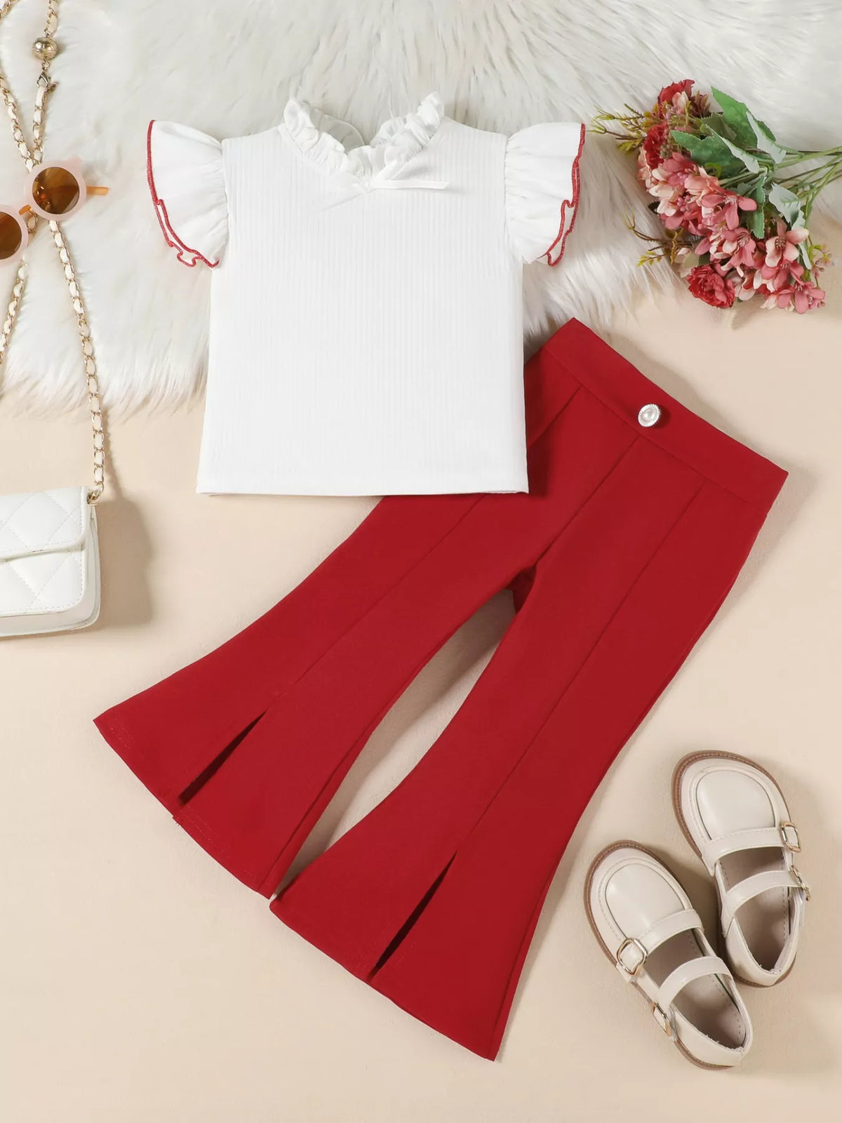 Children's Ruffle Trim Top and Flare Leg Pants Set