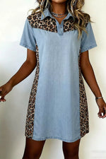 Leopard Print Panel Short Sleeve Dress