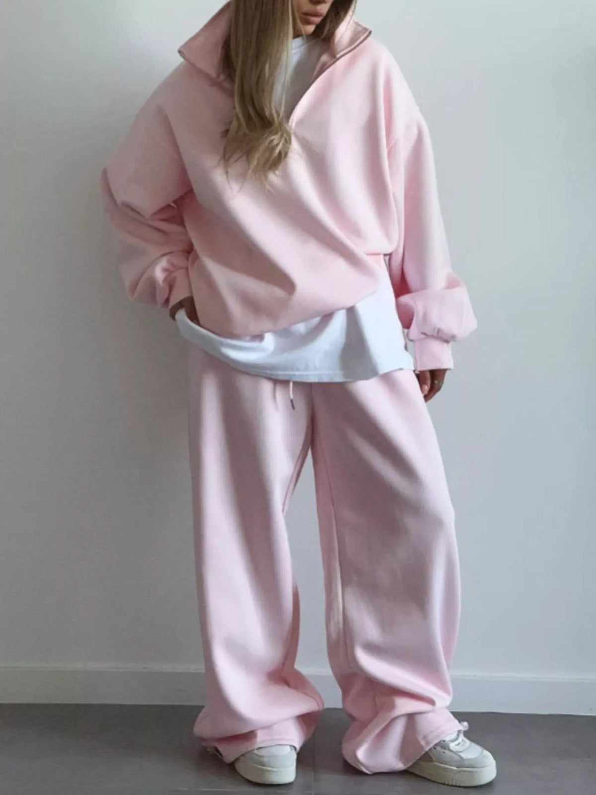 Quarter-Zip Top and Wide-Leg Sweatpants Set