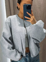 Plus Size Casual Fleece Zip-Up Bomber Jacket
