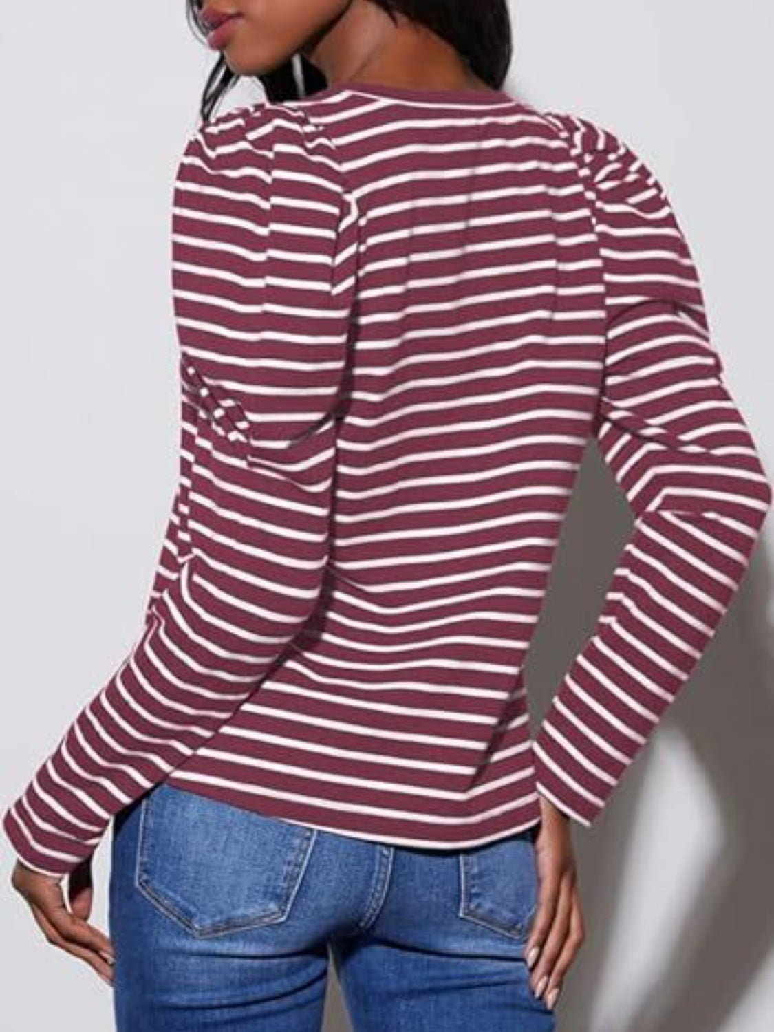 Striped Round Neck Long Sleeve T-Shirt - Ladyez