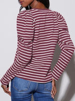Striped Round Neck Long Sleeve T-Shirt - Ladyez