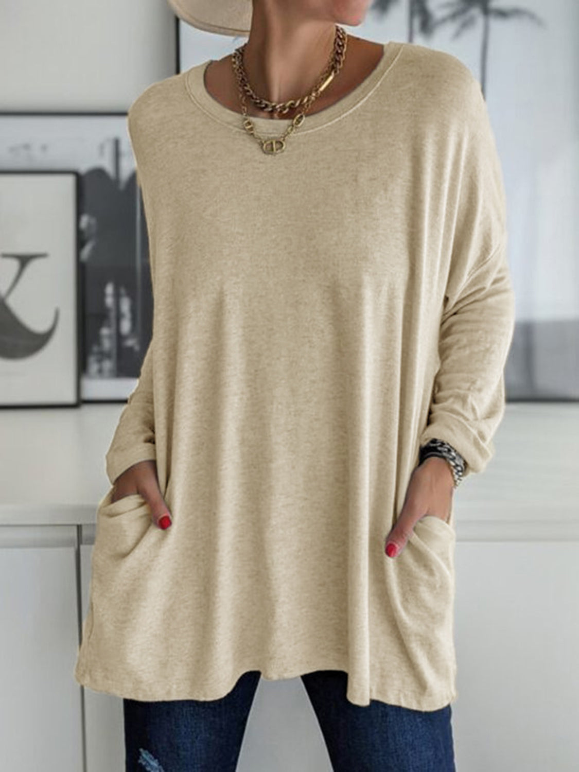 Full Size Round Neck Long Sleeve T-Shirt - Ladyez