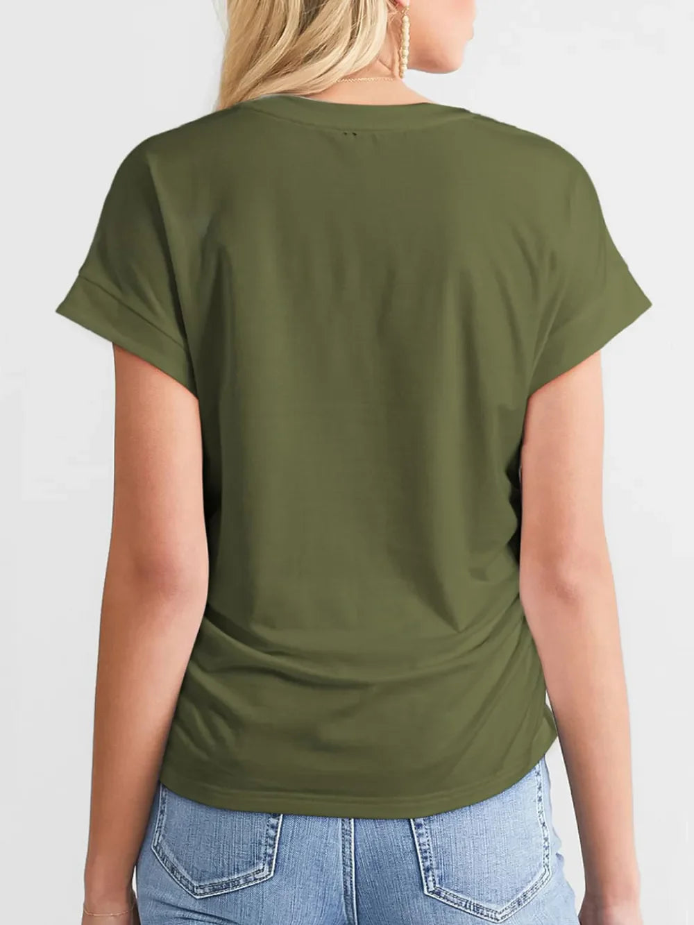 Ruched Round Neck Short Sleeve T-Shirt