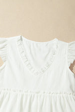 Ruffled Trim V Neck Flutter Flowy Top