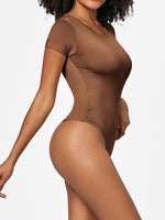 Full Size Round Neck Short Sleeve Bodysuit - Ladyez