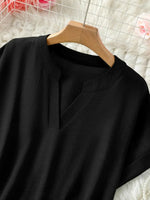 Casual Notched Short Sleeve Blouse - Ladyez