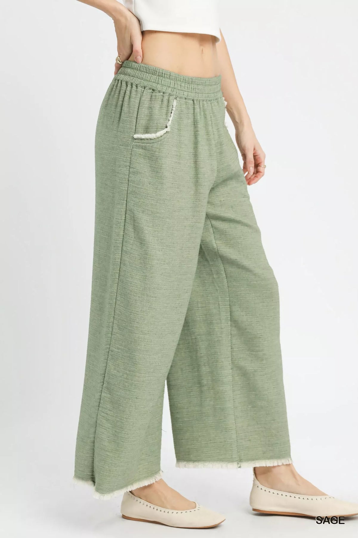 Umgee Frayed Hem Wide Leg Pants