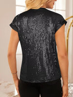 Sequin Notched Cap Sleeve Blouse