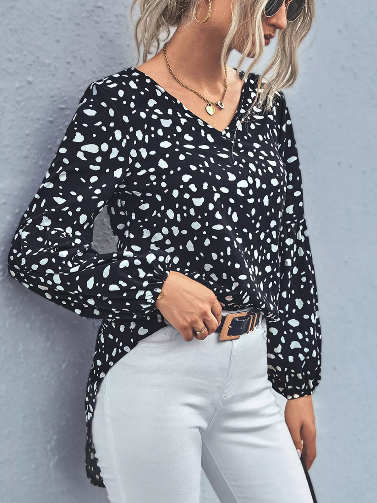 Animal Print V-Neck Blouse