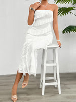Devine Ruffled Slit Back Tube Maxi Dress - Ladyez