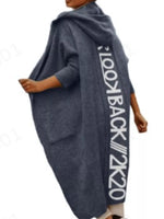 Full Size Letter Back Hooded Cardigan Plus Size