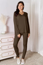 Basic Bae Bamboo Full Size V-Neck Long Sleeve Top and Pants Lounge Set - Ladyez