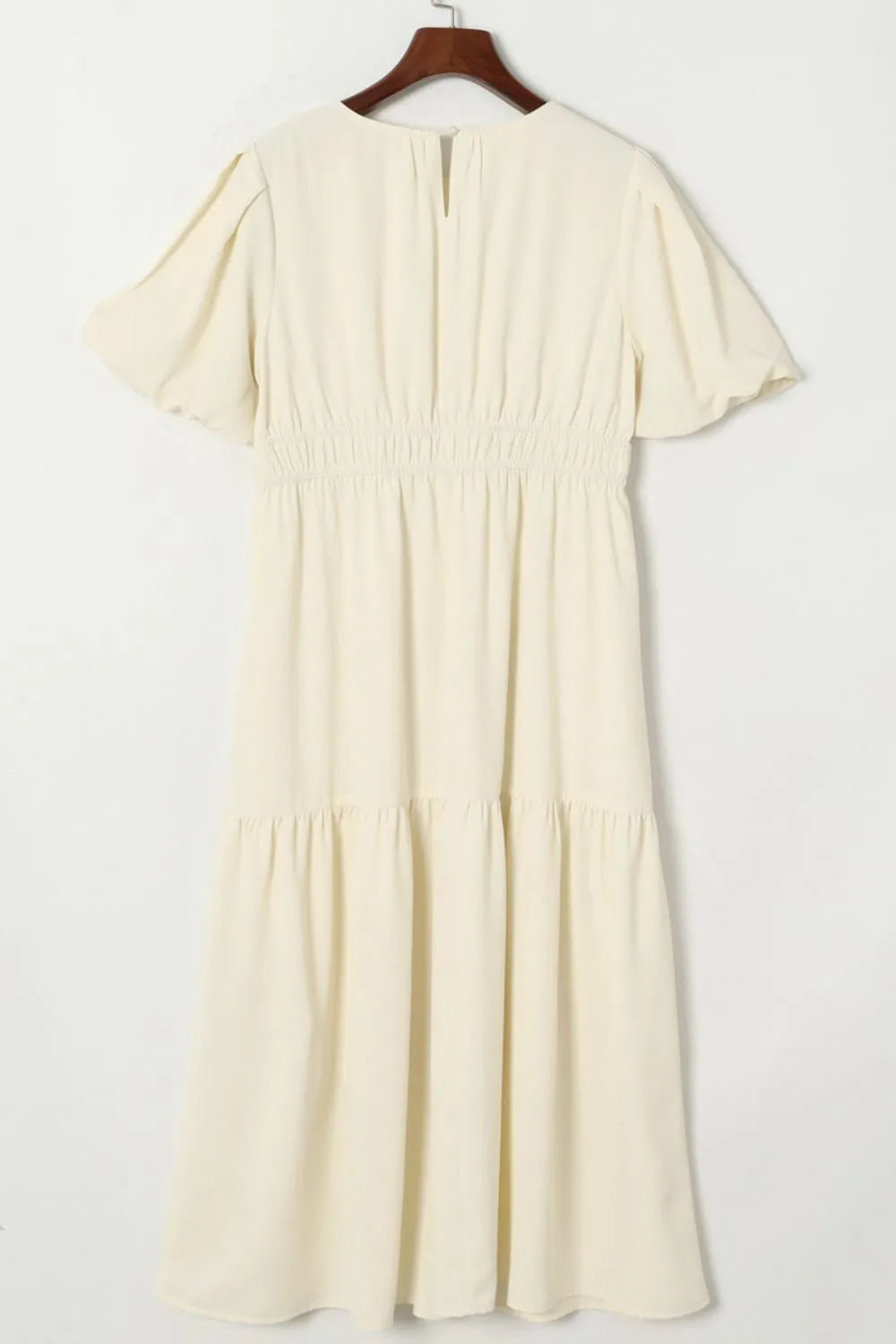 Puff Sleeve Pleated High Waist Flowy Midi Dress