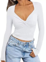 Twist Front Long Sleeve Fitted T-Shirt