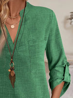Notched Roll-Tab Sleeves Blouse - Ladyez