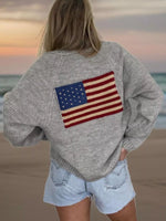 USA Flag Chunky Knit Button-Down Cardigan