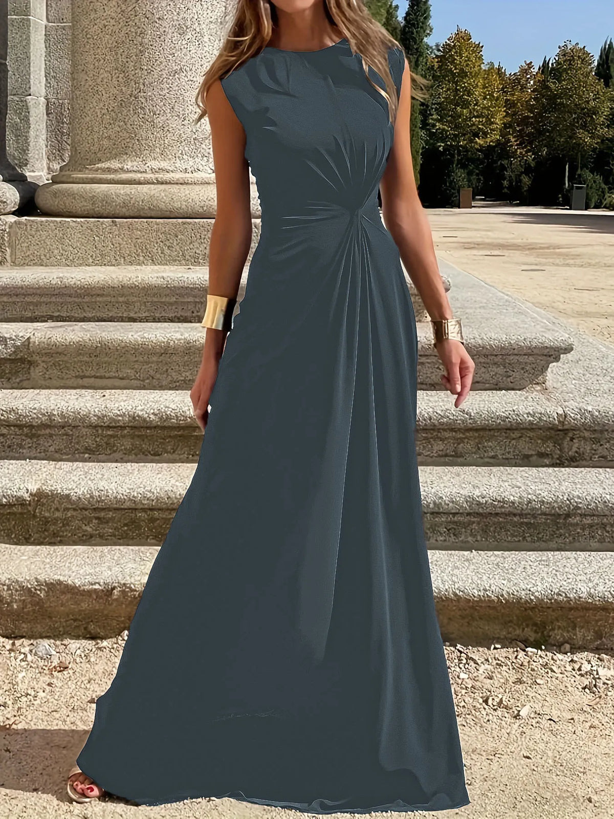 Round Neck Sleeveless Maxi Dress - Ladyez