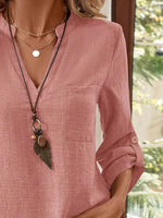 Notched Roll-Tab Sleeves Blouse - Ladyez