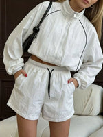 Zip Up Long Sleeve Outerwear and Shorts Set