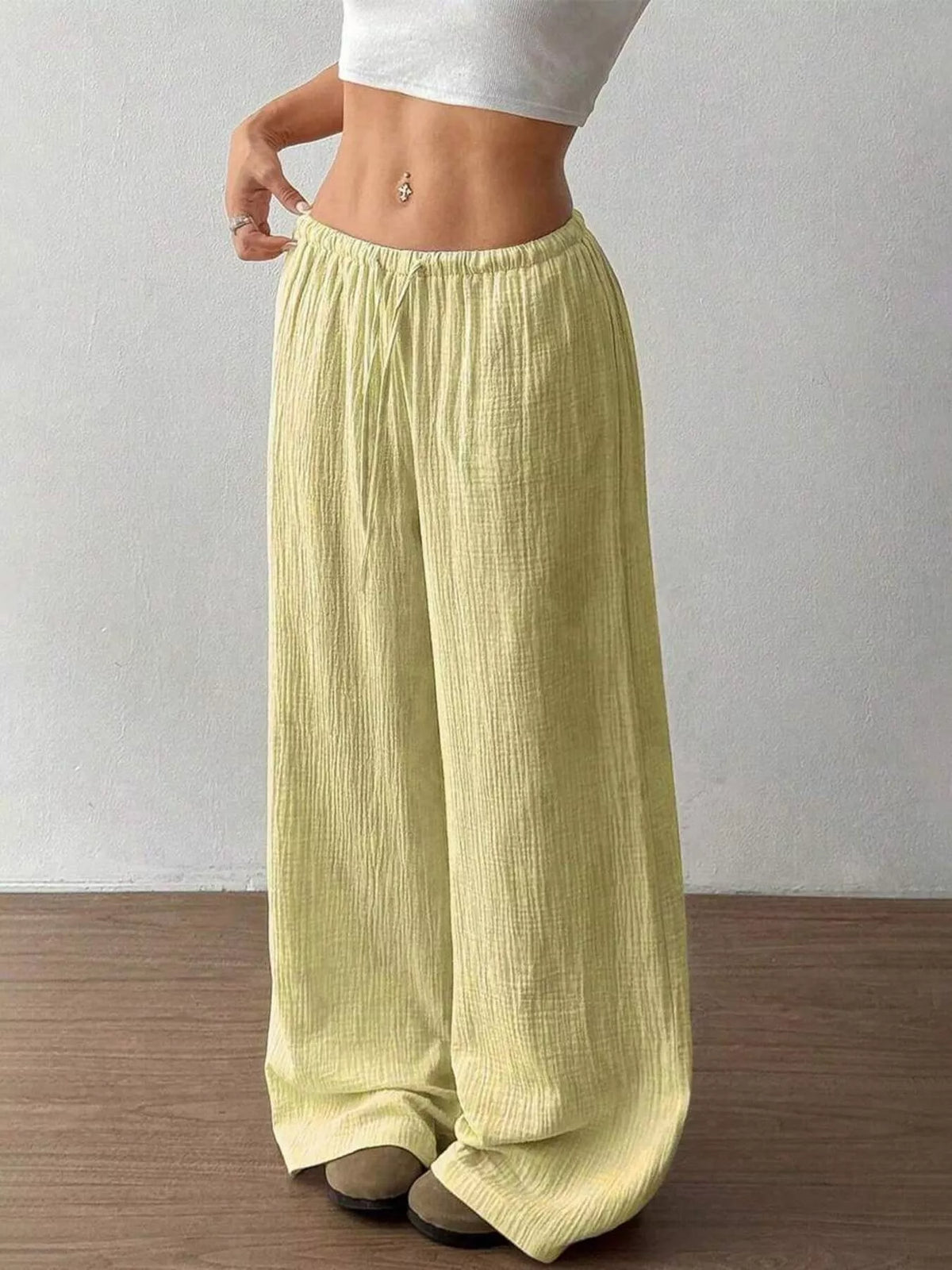 Full Size Drawstring Wide Leg Pants Plus Size