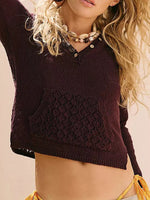 Crochet Detail Hooded Knit Top