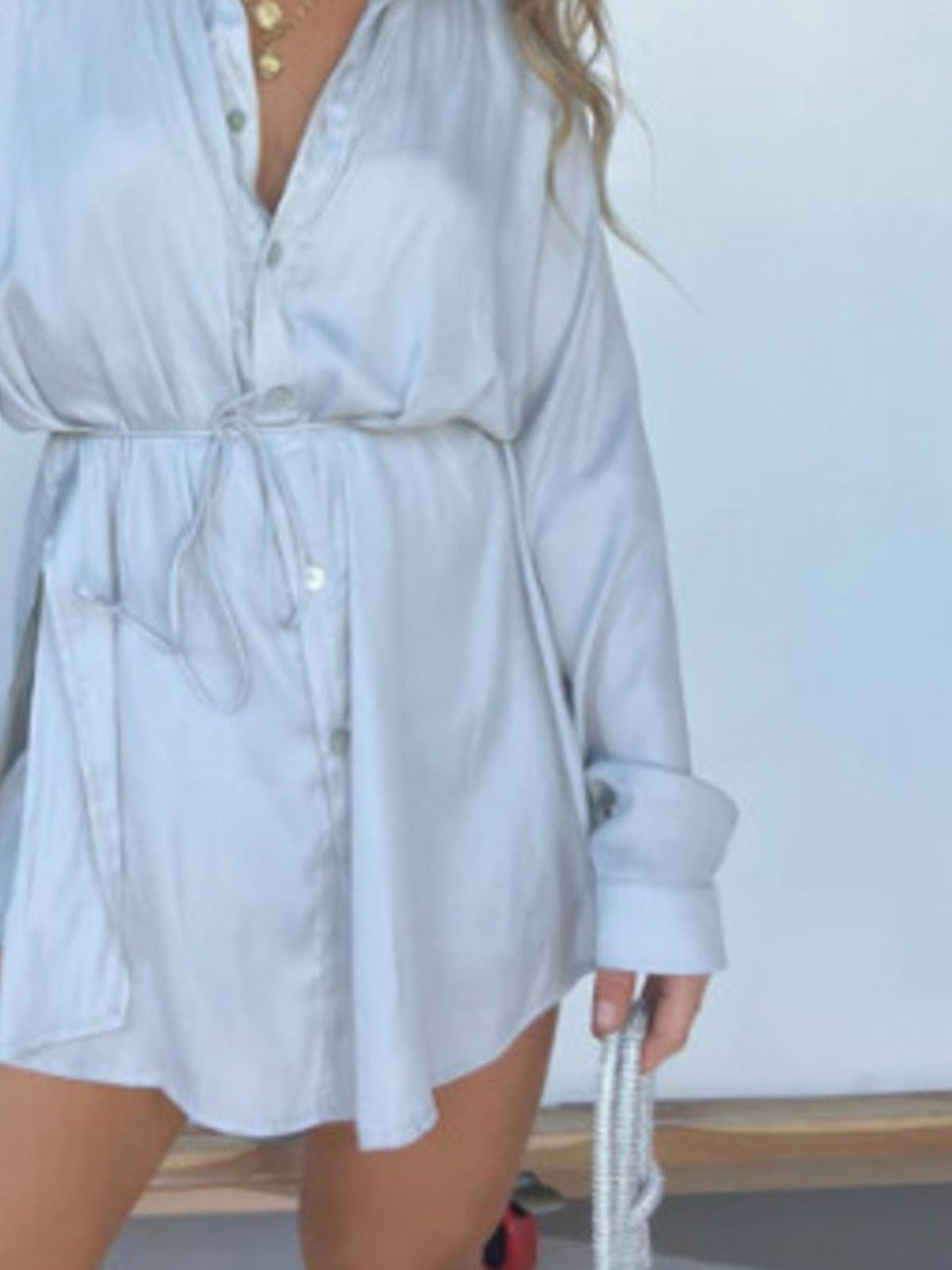 Full Size Button-Down Mini Shirt Dress Plus Size