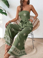 Printed Wide Leg Tube Jumpsuit - Ladyez