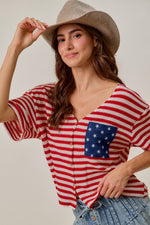 SO ME Stripe Waffle Knit Fourth Of July Cardigan Top