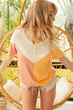 BiBi Round Neck Color Block Short Sleeve T-Shirt