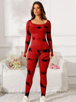 Scoop Neck Long Sleeve Active Jumpsuit - Ladyez