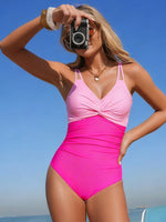 Twisted Front V-Neck One-Piece Swimsuit