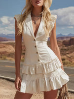 Ruffled Hem Lapel Collar Mini Dress