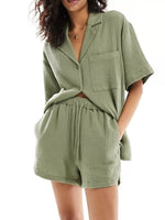 Relaxed Fit Button Up Shirt & Shorts Set