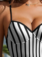 FAM-FAM Striped Spaghetti Strap One-Piece Swimwear - Ladyez