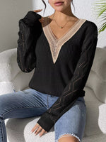 V-Neck Hollow Knit Sweater
