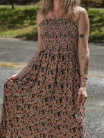 Printed Smocked Bodice Maxi Dress - Ladyez