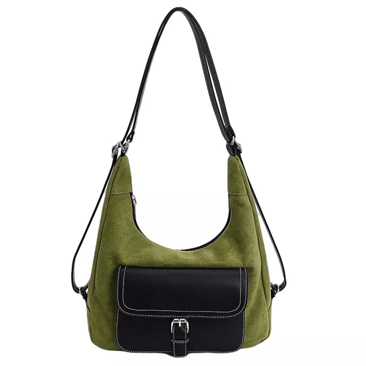 Suede Leather Convertible Backpack Bag with Front Pocket