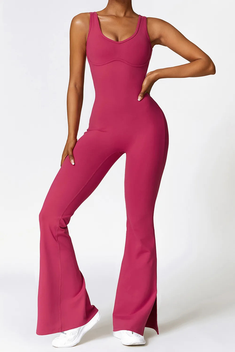 Basic Bae Sleeveless Bootcut Slit Active Jumpsuit - Ladyez