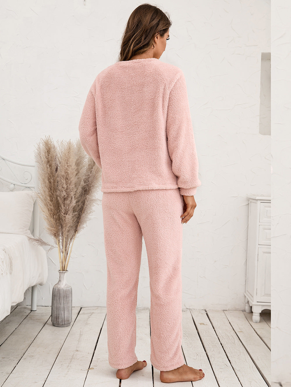 Ivy Lane Teddy Long Sleeve Top and Pants Lounge Set - Ladyez