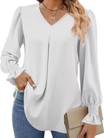 V-Neck Long Sleeve Ruffle Cuff Blouse
