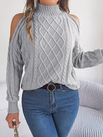 Cable Knit Cold Shoulder Turtleneck Sweater